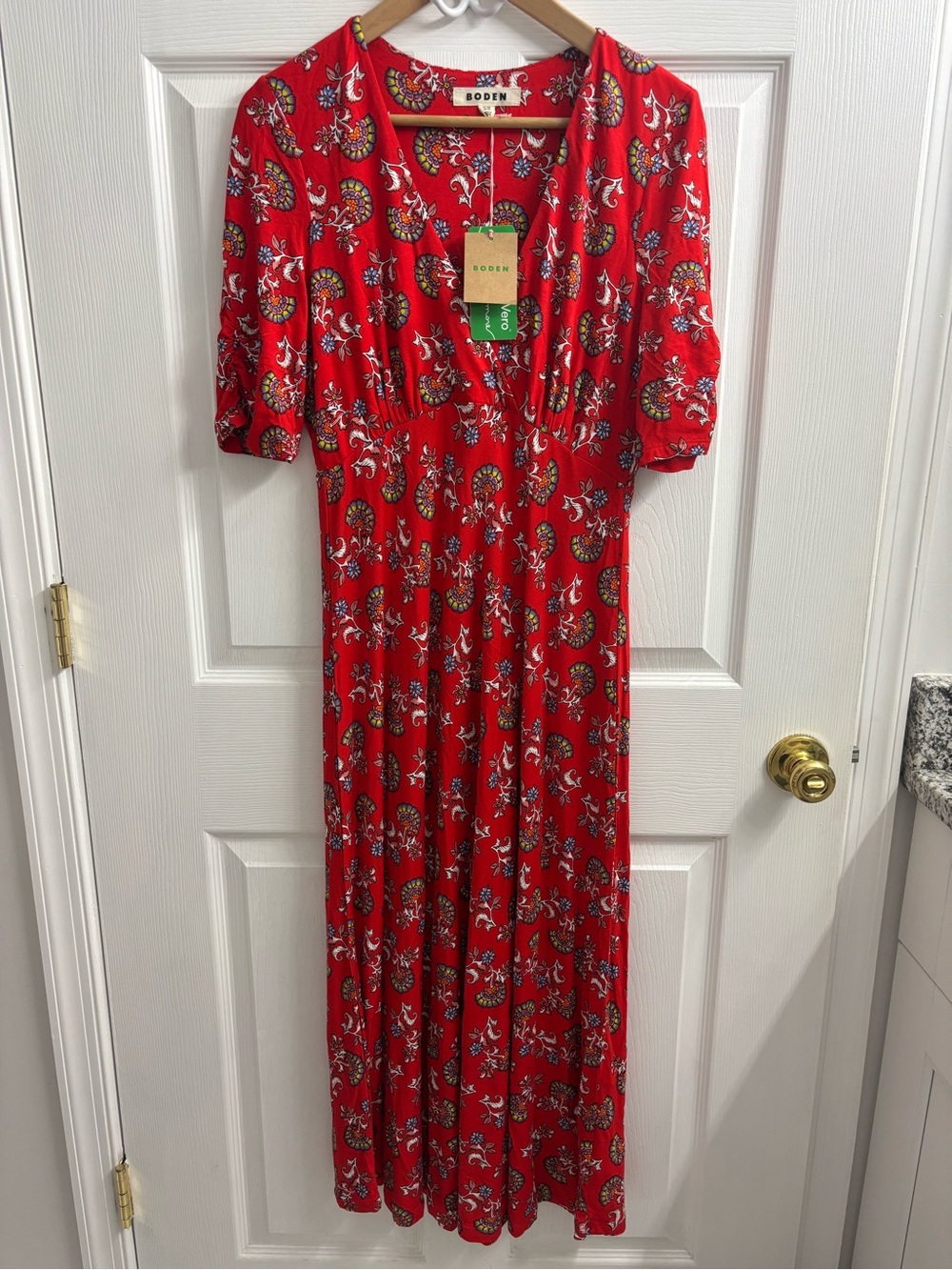 Boden Rebecca Jersey Midi Dress Size 8 Red NWT